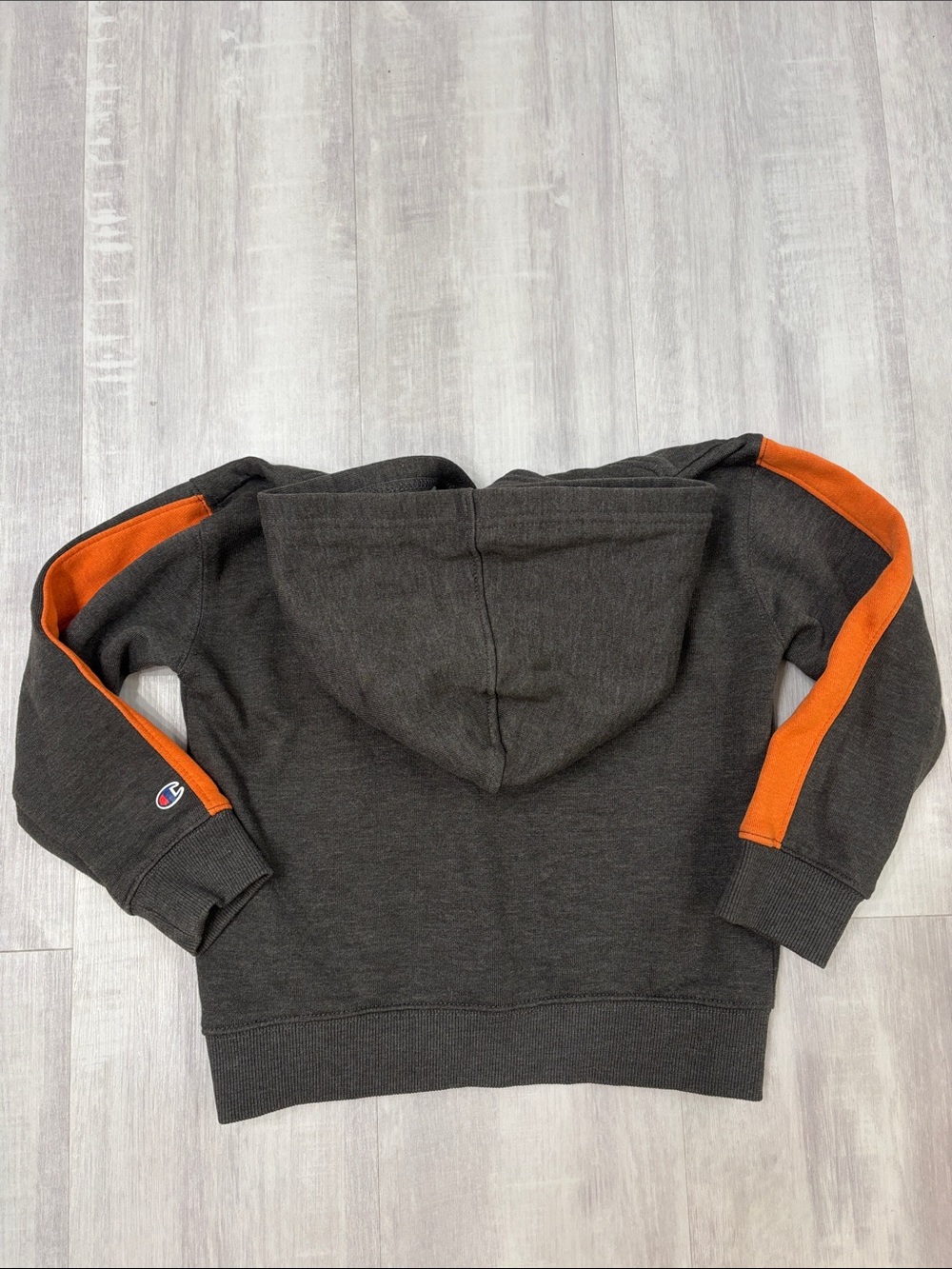 Champion Kids Granite Heather Hoodie with Orange Sleeve Stripe Size 6 - Picture 3 of 7